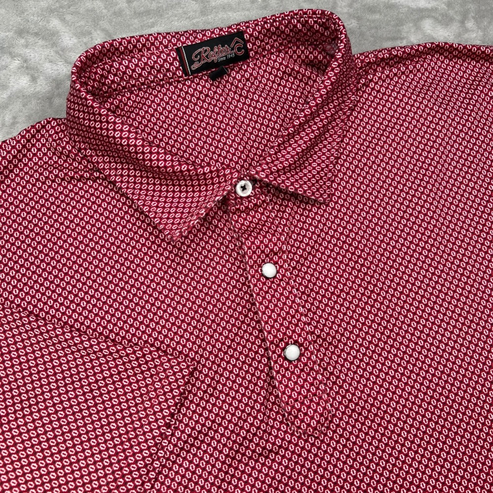 Rafter C Snap Polo Shirt Men 3XL Red Geometric Print Stretch Performance Western